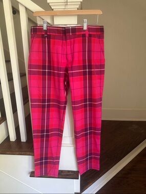 Mr Turk Men's Pink Plaid Chinos - Vibrant Pink Plaid